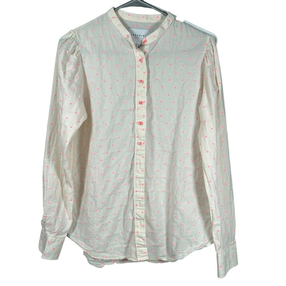The Shirt Rochelle‎ Behrens Blouse Pink Polka Dot Button Down Medium Preppy